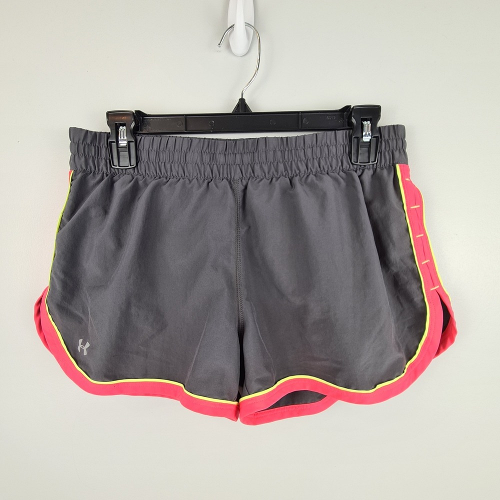 Under Armour HeatGear Fitted Running Shorts Womens Small Gray Pink Neon Yellow